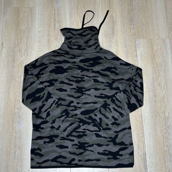 Rachel Zoe Camo Sweater Army Green Black Rolled Turtleneck Women's Medium - Picture 7 of 11